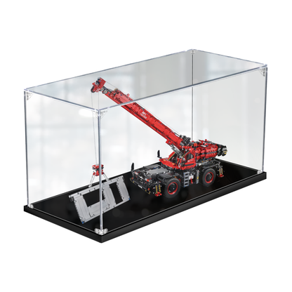 Acrylic Display Case for LEGO 42082 Rough Terrain Crane, with Themed Printed Background & Dustproof Box