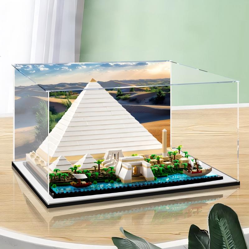Acrylic Display Case for LEGO 21058 Great Pyramid of Giza, with Themed Printed Background & Dustproof Box