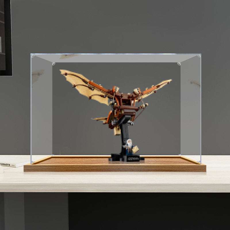 LEGO 10363 Macchina Volante di Leonardo da Vinci - Vetrina Acrilica a Specchio con Luce ad Anello e Sfondo Stampato UV - Espositore Antipolvere