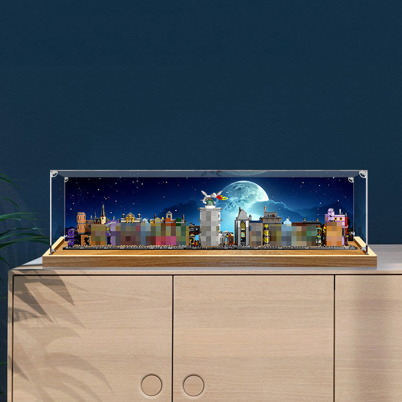 LEGO 76444 Diagon Alley Wizarding Shops Spiegel Acryl Display Case met Ringlicht & UV-Geprinte Achtergrond - Stofdichte Vitrine