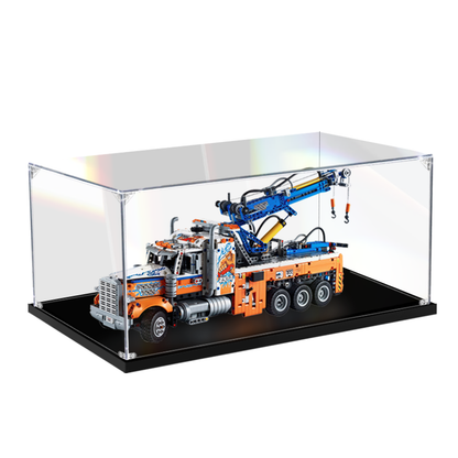 Acrylic Display Case for LEGO 42128 Heavy-Duty Tow Truck, with Themed Printed Background & Dustproof Box