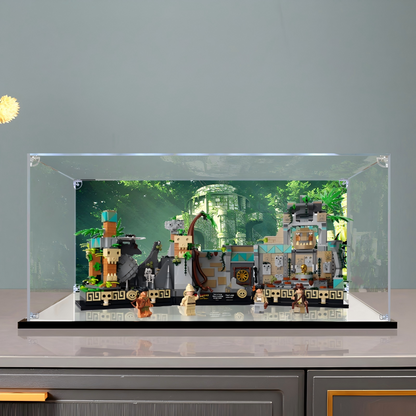 Acrylic Display Case for LEGO 77015 Temple of the Golden Idol, with Themed Printed Background & Dustproof Box