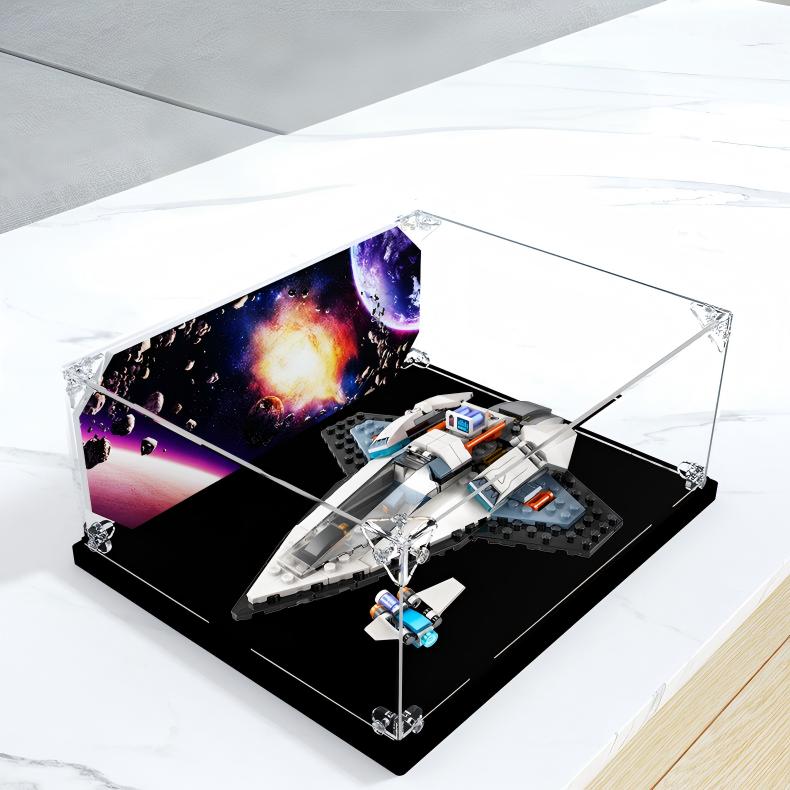 Acrylic Display Case for LEGO 60430 Interstellar Spaceship, with Themed Printed Background & Dustproof Box