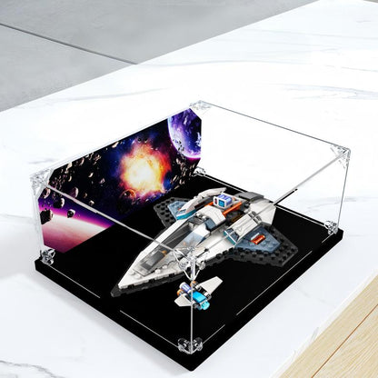 Acrylic Display Case for LEGO 60430 Interstellar Spaceship, with Themed Printed Background & Dustproof Box