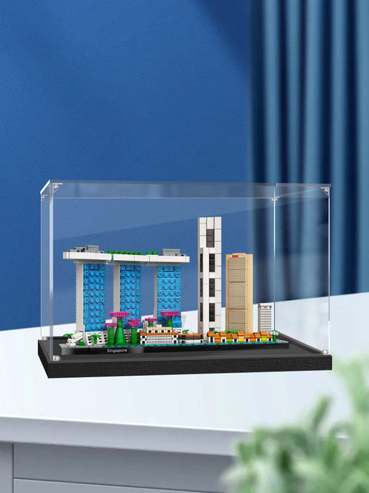 Acrylic Display Case for LEGO 21057 Singapore, with Themed Printed Background & Dustproof Box