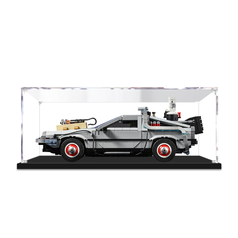 Professional Acrylic Display Case for LEGO 10300 Back to the Future Time Machine, with Themed UV Printing Background & Dustproof Box