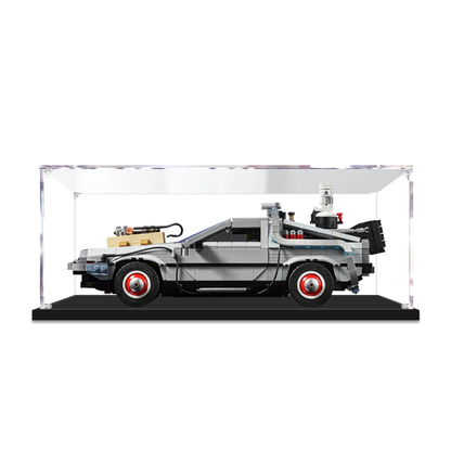 Professional Acrylic Display Case for LEGO 10300 Back to the Future Time Machine, with Themed UV Printing Background & Dustproof Box
