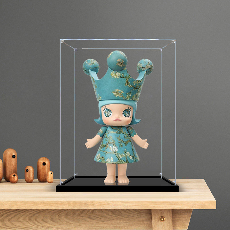 Suitable for Pop Mart Molly Van Gogh Museum Almond Blossom  Display Case –  Showcase with UV-Printed Background & Mirror Base