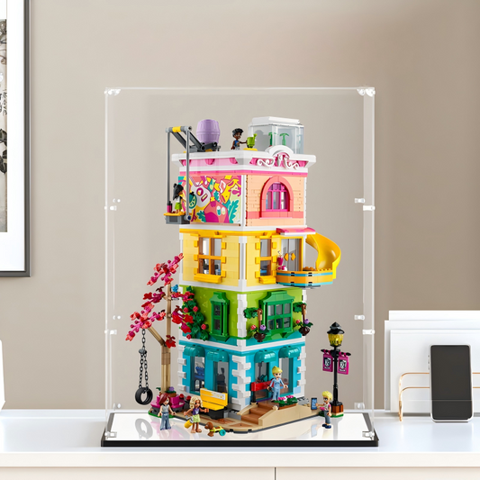 Acrylic Display Case for LEGO 41748 Heartlake City Community Centre, with Themed Printed Background & Dustproof Box