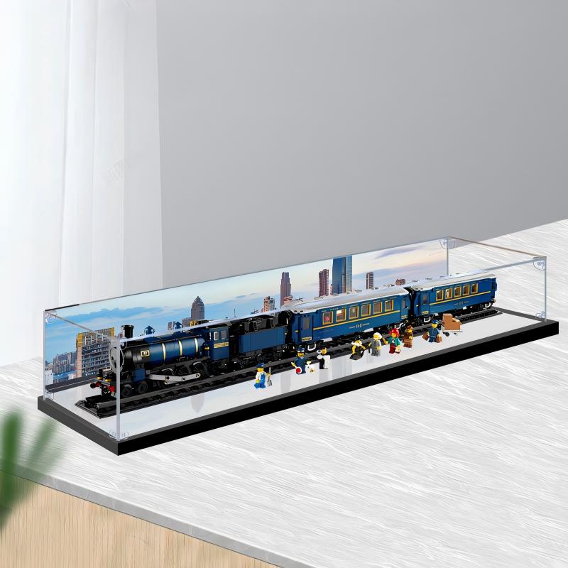 Acrylic Display Case for LEGO 21344 The Orient Express Train, with Themed Printed Background & Dustproof Box