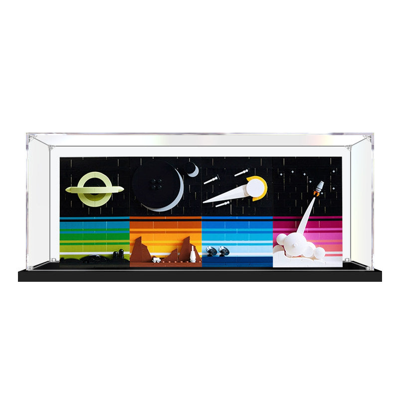 Acrylic Display Case for LEGO 21340 Tales of the Space Age, with Themed Printed Background & Dustproof Box