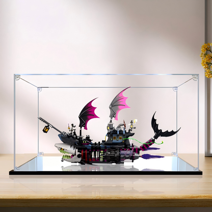 Acrylic Display Case for LEGO 71469 Nightmare Shark Ship, with Themed Printed Background & Dustproof Box