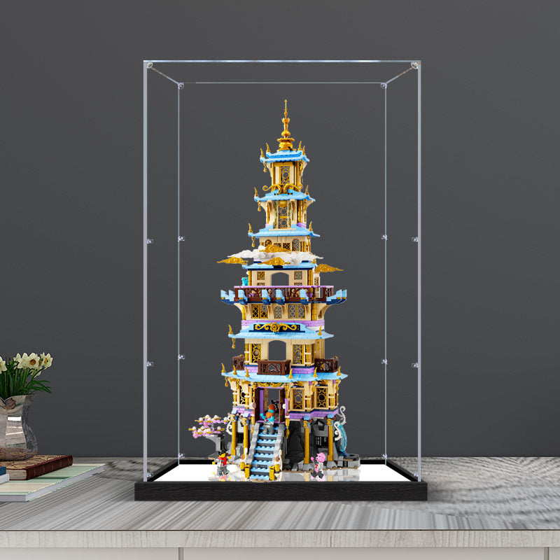 LEGO 80058 Celestial Pagoda Spiegel Vitrinekast met Ringlicht & UV-bedrukte Achtergrond - Stofvrije Showcase