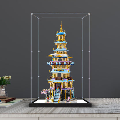 LEGO 80058 Celestial Pagoda Spiegel Vitrinekast met Ringlicht & UV-bedrukte Achtergrond - Stofvrije Showcase