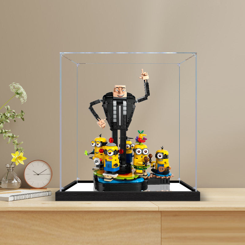 LEGO 75582 Vitrine de Acrílico com Espelho para Gru e Minions de Blocos, com Luz de Anel e Fundo Impresso em UV - Expositor à Prova de Poeira