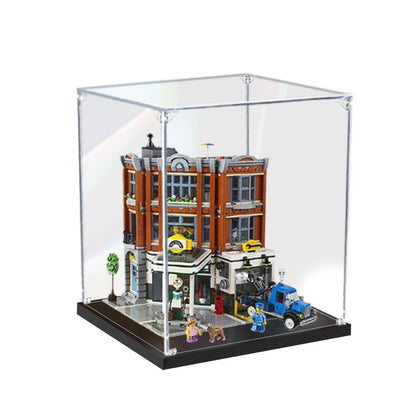 Acrylic Display Case for LEGO 10264 Corner Garage, with Themed Printed Background & Dustproof Box