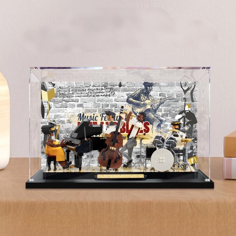 Acrylic Display Case for LEGO 21334 Jazz Quartet, with Themed Printed Background & Dustproof Box