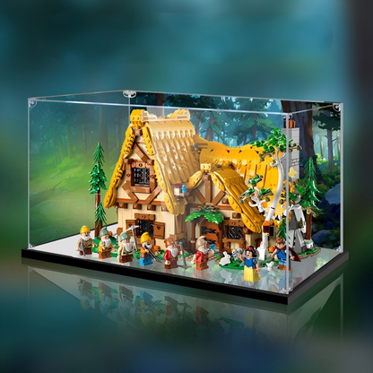 Acrylic Display Case for LEGO 43242 Snow White and the Seven Dwarfs' Cottage, with Themed Printed Background & Dustproof Box