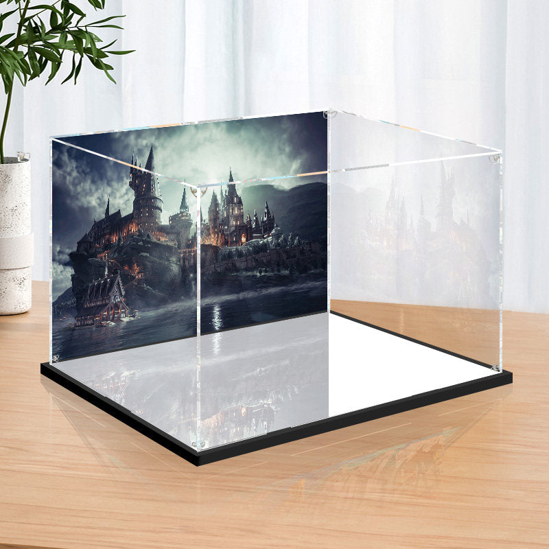 Acrylic Display Case for LEGO 76419 Hogwarts Castle and Grounds, with Themed Printed Background & Dustproof Box
