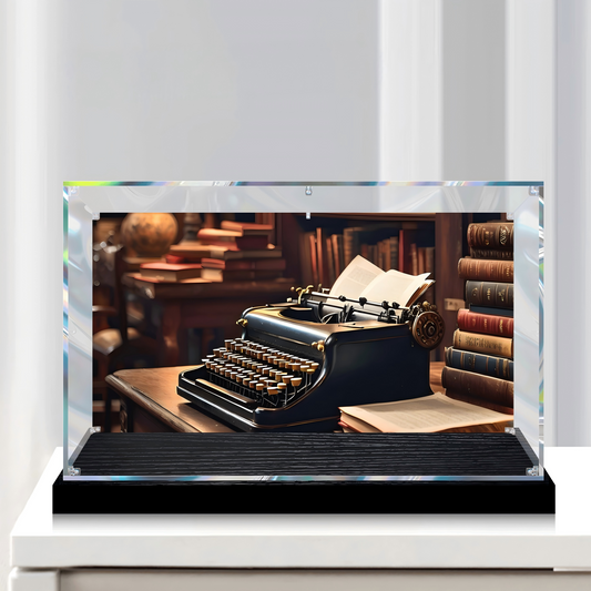 Acrylic Display Case for LEGO 21327 Typewriter, with Themed Printed Background & Dustproof Box