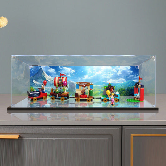 Acrylic Display Case for LEGO 43212 Disney Celebration Train, with Themed Printed Background & Dustproof Box