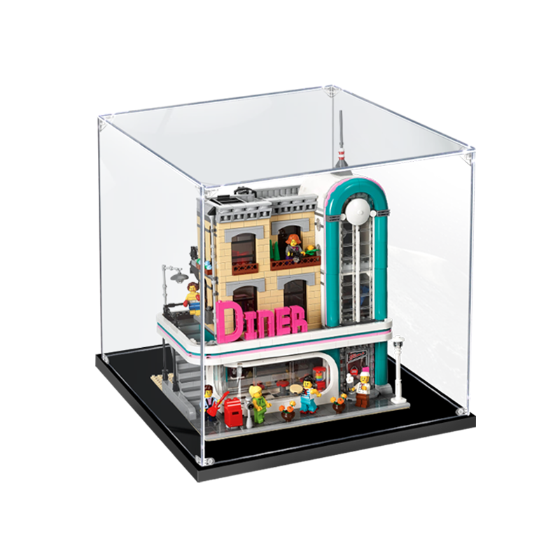 Acrylic Display Case for LEGO 10260 Downtown Diner, with Themed Printed Background & Dustproof Box