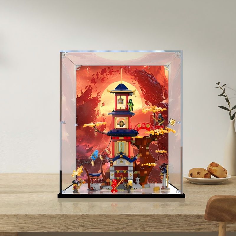 Acrylic Display Case for LEGO 71795 Temple of the Dragon Energy Cores, with Themed Printed Background & Dustproof Box