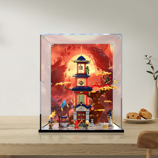 Acrylic Display Case for LEGO 71795 Temple of the Dragon Energy Cores, with Themed Printed Background & Dustproof Box