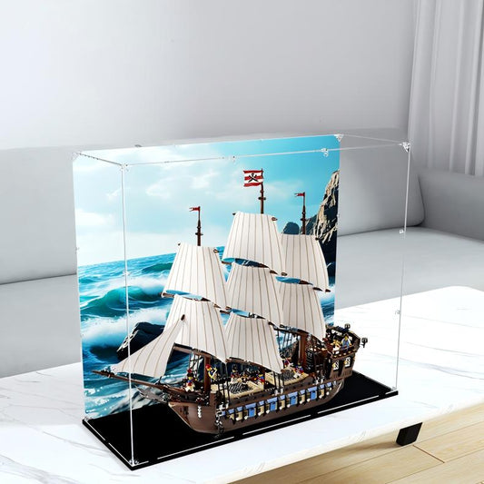 Professional Acrylic Display Case for LEGO 10210 Imperial Flagship, with Themed UV Printing Background & Dustproof Box