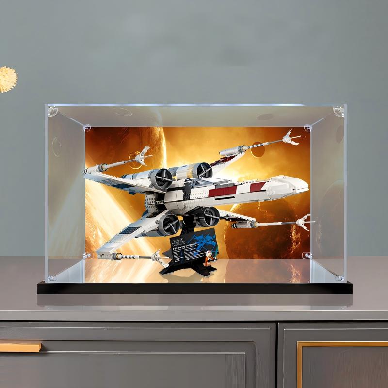 Acrylic Display Case for LEGO 75355 X-Wing Starfighter, with Themed Printed Background & Dustproof Box