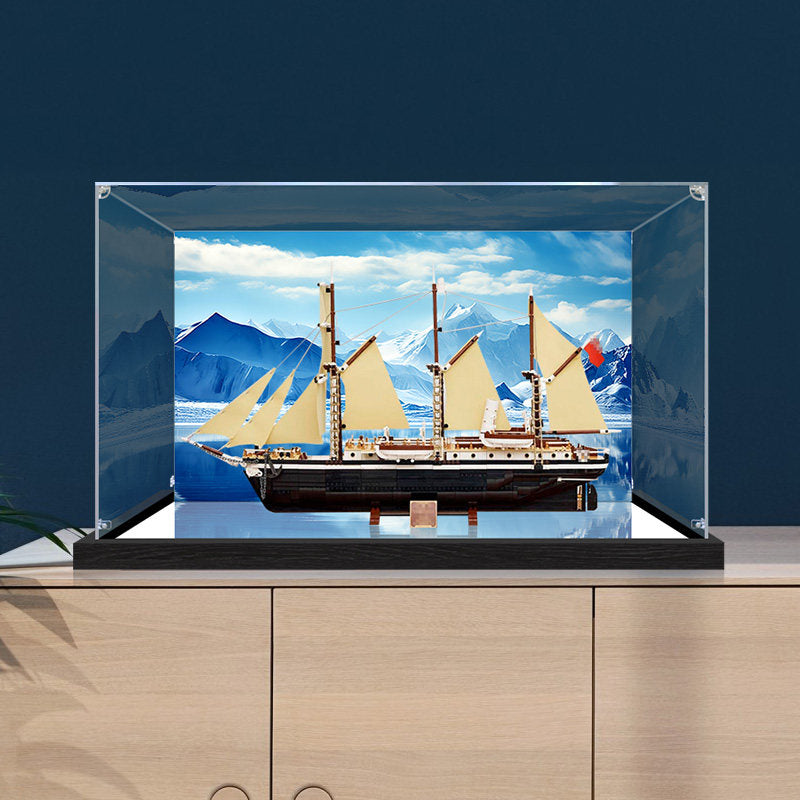 Professional Acrylic Display Case for LEGO 10335 The Endurance, with Themed UV Printing Background & Dustproof Box