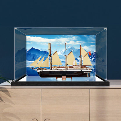Professional Acrylic Display Case for LEGO 10335 The Endurance, with Themed UV Printing Background & Dustproof Box