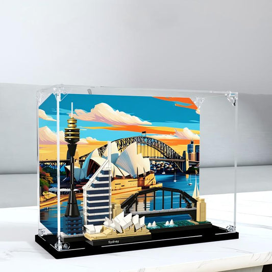 Acrylic Display Case for LEGO 21032 Sydney, with Themed Printed Background & Dustproof Box