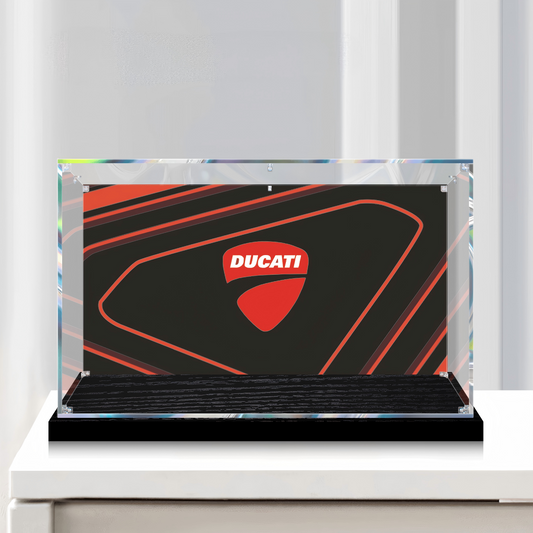 Professional Acrylic Display Case for LEGO 42107 Ducati Panigale V4 R, with Themed UV Printing Background & Dustproof Box