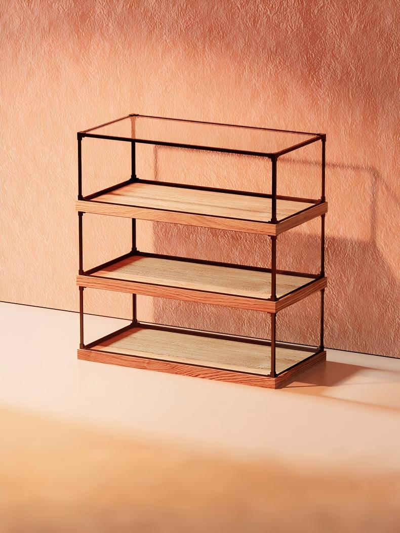 Alloy transparent acrylic display case, 2cm high wood-grain base and black aluminum alloy frame (custom sizes supported)