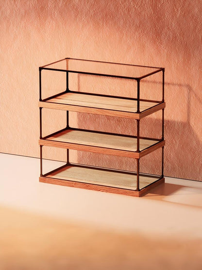 Alloy transparent acrylic display case, 2cm high wood-grain base and black aluminum alloy frame (custom sizes supported)