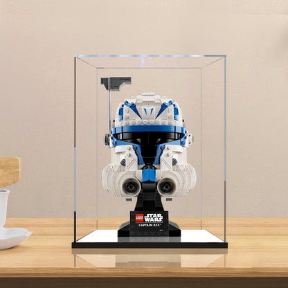 LEGO 75349 Captain Rex Helmet Mirror Acrylic Display Case with Ring Light & UV-Printed Background - Dustproof Showcase