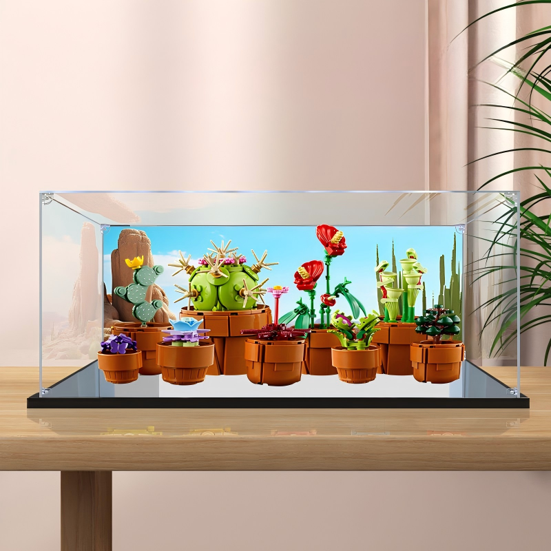 Acrylic Display Case for LEGO 10329 Tiny Plants, with Themed Printed Background & Dustproof Box