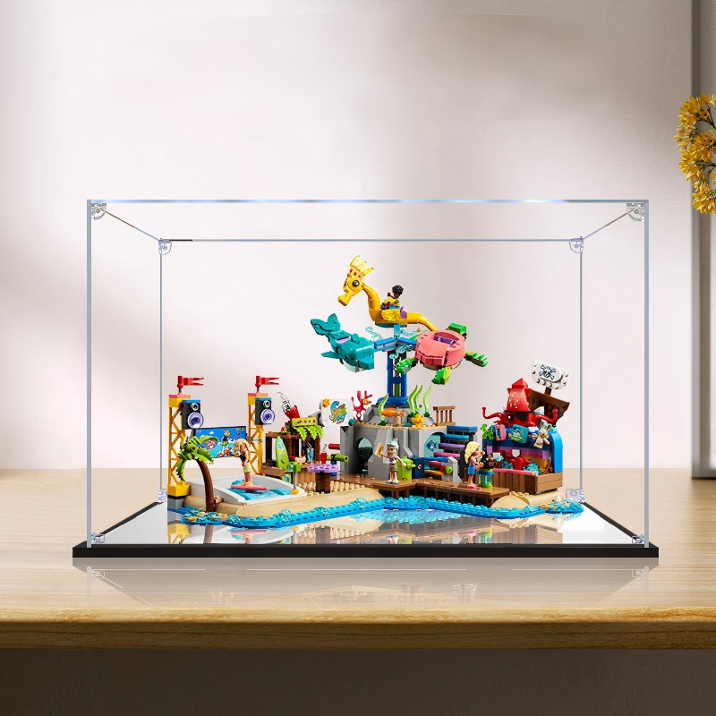 Acrylic Display Case for LEGO 41737 Beach Amusement Park, with Themed Printed Background & Dustproof Box