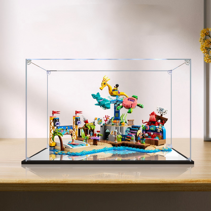 Acrylic Display Case for LEGO 41737 Beach Amusement Park, with Themed Printed Background & Dustproof Box