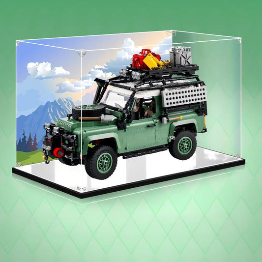 Acrylic Display Case for LEGO 10317 Land Rover Classic Defender, with Themed UV Printing Background & Dustproof Box