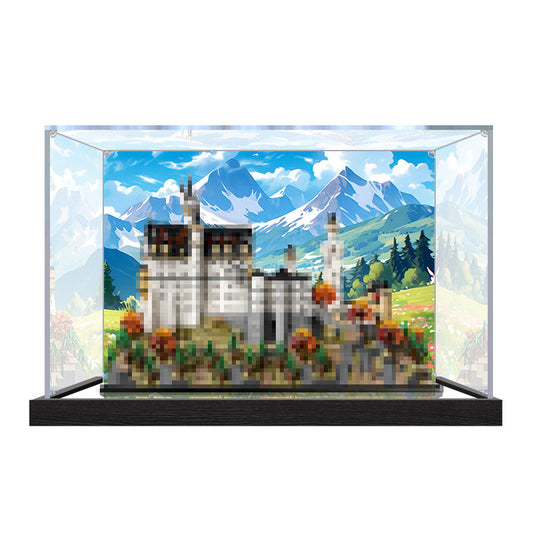 Acrylic Display Case for LEGO 21063 Architecture Skyline, with Themed Printed Background & Dustproof Box