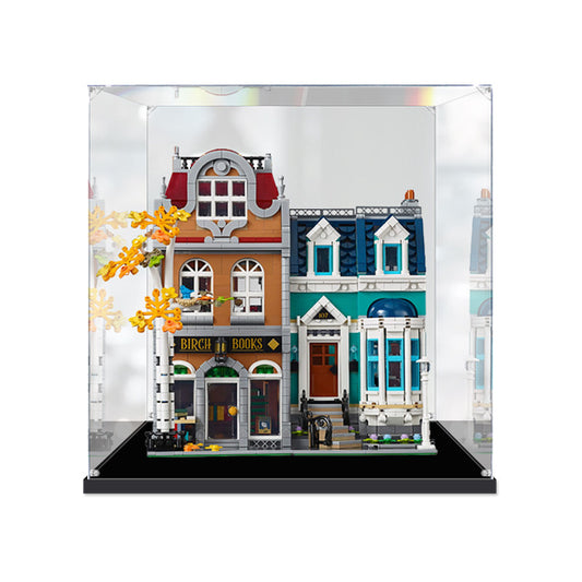 Acrylic Display Case for LEGO 10270 Bookshop, with Themed Printed Background & Dustproof Box