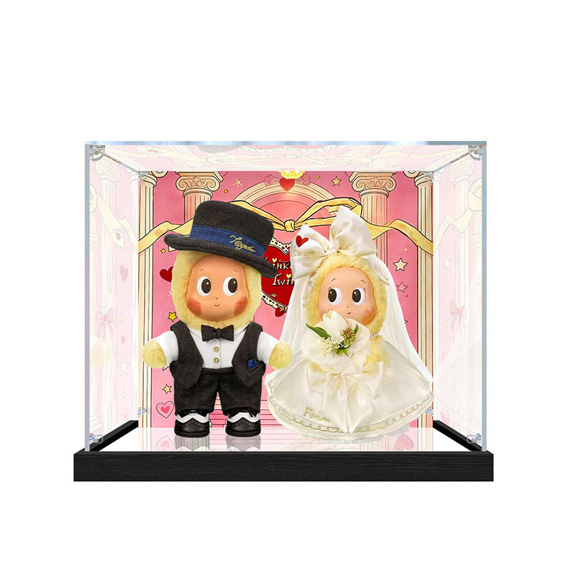 Pop Mart Wedding Series Mirror Acrylic Display Case with Ring Light & UV-Printed Background - Dustproof Showcase