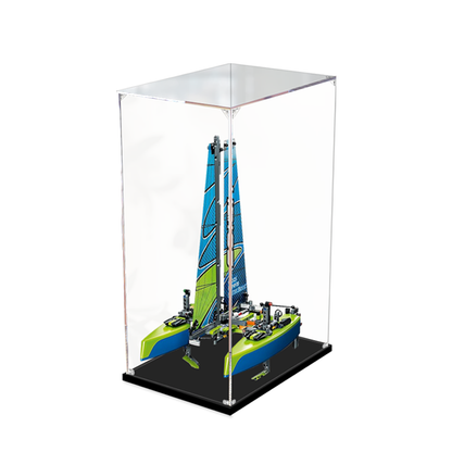 Professional Acrylic Display Case for LEGO 42105 Catamaran, with Themed UV Printing Background & Dustproof Box