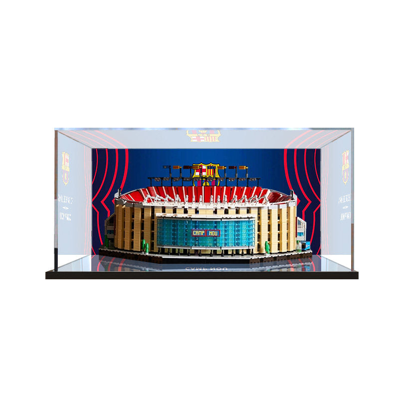 Acrylic Display Case for LEGO 10284 Camp Nou - FC Barcelona, with Themed Printed Background & Dustproof Box