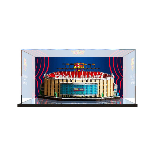 Acrylic Display Case for LEGO 10284 Camp Nou - FC Barcelona, with Themed Printed Background & Dustproof Box