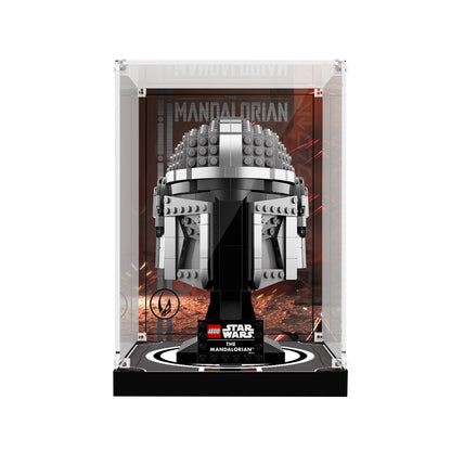 Acrylic Display Case for LEGO 75328 The Mandalorian Helmet, with Themed Printed Background & Dustproof Box