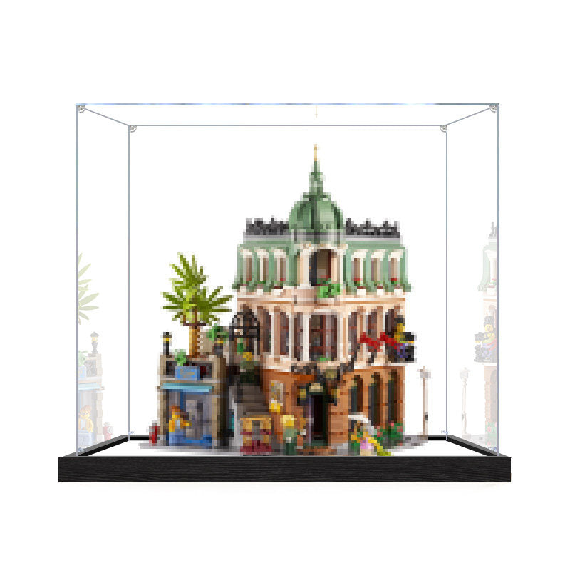 Acrylic Display Case for LEGO 10297 Boutique Hotel, with Themed Printed Background & Dustproof Box