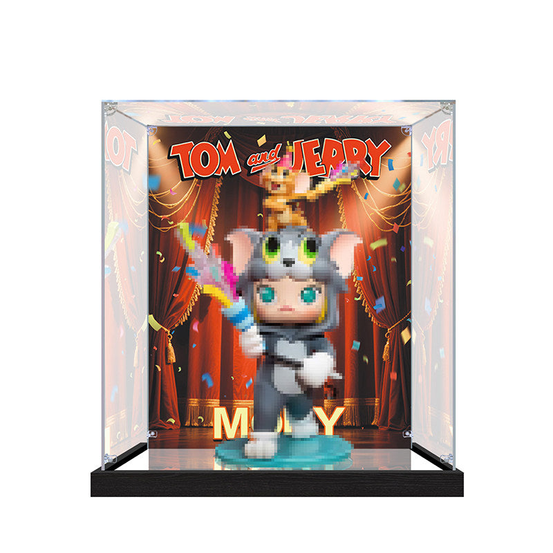 Suitable for Pop Mart Molly Tom and Jerry Display Case – Showcase with UV-Printed Background & Mirror Base
